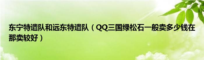 东宁特遣队和远东特遣队（QQ三国绿松石一般卖多少钱在那卖较好）