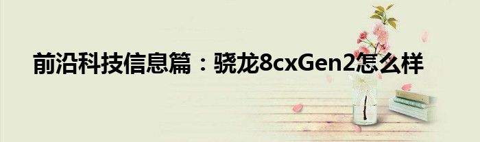 前沿科技信息篇：骁龙8cxGen2怎么样