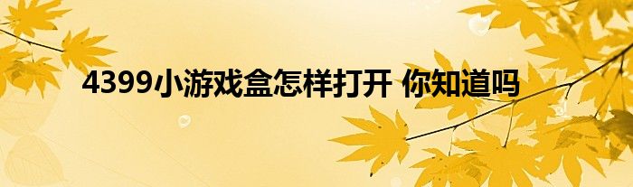 4399小游戏盒怎样打开 你知道吗