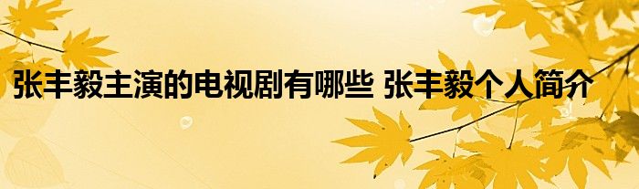 张丰毅主演的电视剧有哪些 张丰毅个人简介