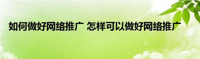 如何做好网络推广 怎样可以做好网络推广